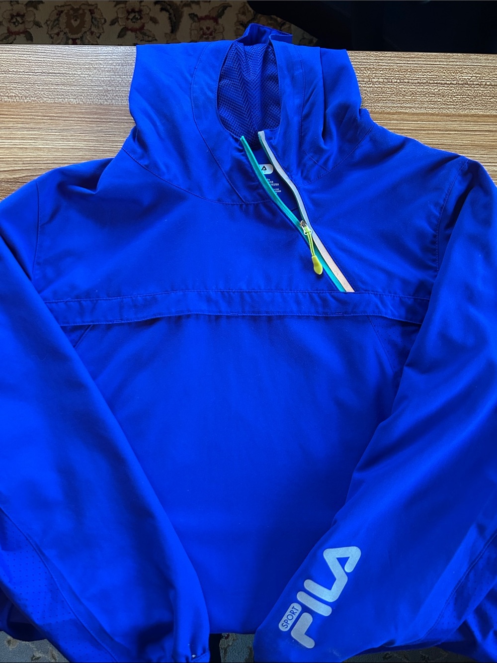 Fila Royal Blue Hooded Pullover Rain Jacket with Contrast Zipper